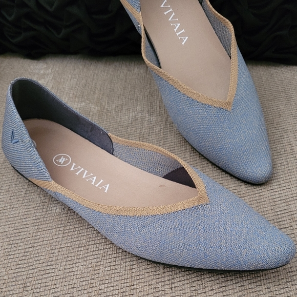Vivaia Shoes - VIVAIA VIENNA 1.0 SANDY BLUE POINTED TOE V CUT FLATS